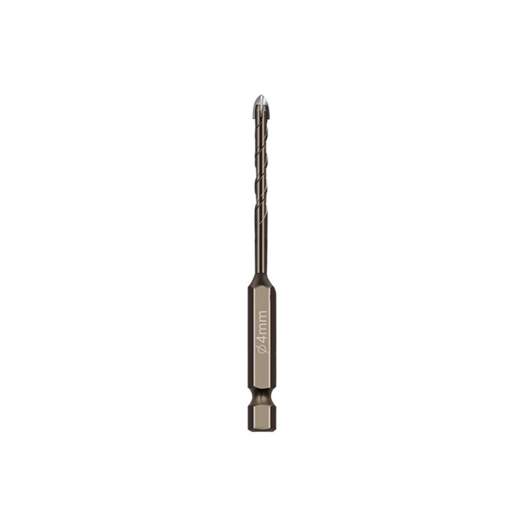 Hexagonal Shank Spiral Flute Cross Alloy Drill Bits Glass Tile Four Edge Drivers, 3mm, 4mm, 5mm, 6mm, 8mm, 10mm, 12mm