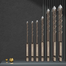 Load image into Gallery viewer, Hexagonal Shank Spiral Flute Cross Alloy Drill Bits Glass Tile Four Edge Drivers, 3mm, 4mm, 5mm, 6mm, 8mm, 10mm, 12mm