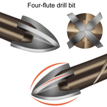 Load image into Gallery viewer, Hexagonal Shank Spiral Flute Cross Alloy Drill Bits Glass Tile Four Edge Drivers, 3mm, 4mm, 5mm, 6mm, 8mm, 10mm, 12mm