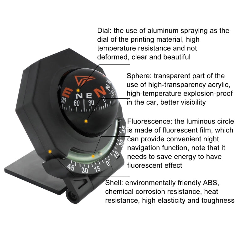 2 In 1 Car Compass With Slope Gauge Foldable High Precision Guide Ball, LC452