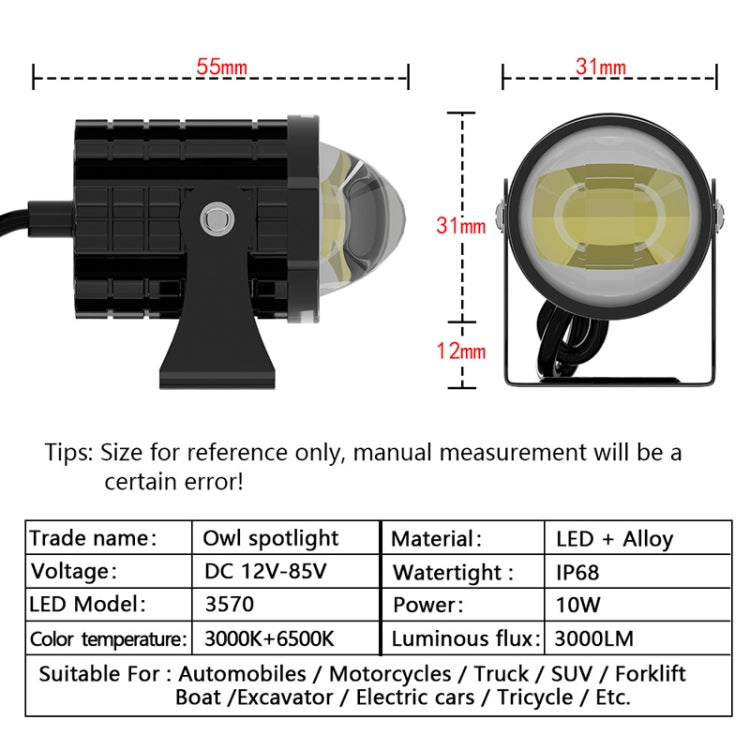 1pair 12V-85V Motorcycle Headlights Dual-color Automotive LED Working Headlights, Yellow + White Light Without Flashing, Yellow + White Light With Flashing, White + White Light Without Flashing, White + White Light With Flashing