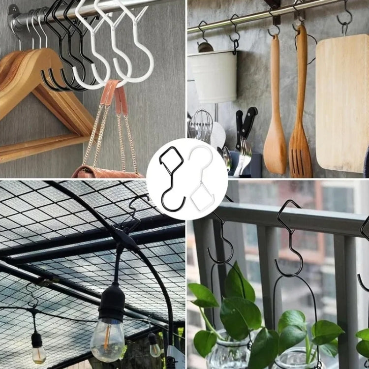 2pcs Household S Hooks For Hanging Metal Windproof Hooks With Safety Buckle, Black, White