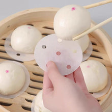 Load image into Gallery viewer, 100pcs Food Grade Disposable Round Non-stick Steamer Paper Perforated Buns Steamer Pads, 7.6cm, 8.89cm, 10.16cm, 11.4cm, 12.7cm, 14cm, 16.5cm