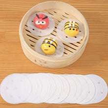 Load image into Gallery viewer, 100pcs Food Grade Disposable Round Non-stick Steamer Paper Perforated Buns Steamer Pads, 7.6cm, 8.89cm, 10.16cm, 11.4cm, 12.7cm, 14cm, 16.5cm