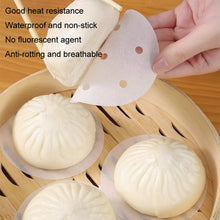 Load image into Gallery viewer, 100pcs Food Grade Disposable Round Non-stick Steamer Paper Perforated Buns Steamer Pads, 7.6cm, 8.89cm, 10.16cm, 11.4cm, 12.7cm, 14cm, 16.5cm