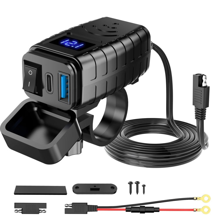 PD3.0 Motorcycle USB Mobile Phone Charger Digital Voltage Meter with Switch, Blue Screen, Red Screen, Green Screen
