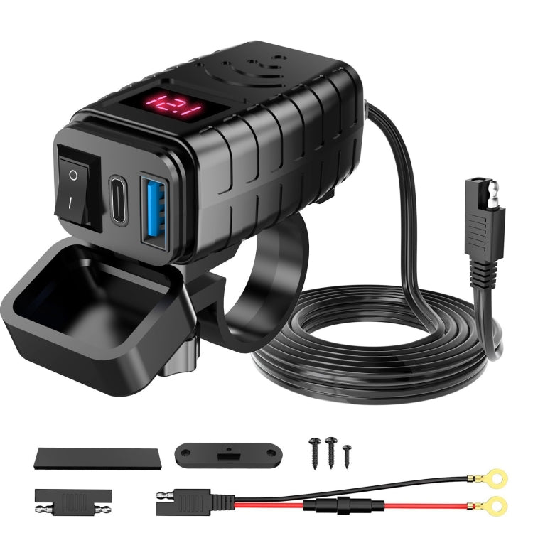 PD3.0 Motorcycle USB Mobile Phone Charger Digital Voltage Meter with Switch, Blue Screen, Red Screen, Green Screen