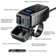 Load image into Gallery viewer, PD3.0 Motorcycle USB Mobile Phone Charger Digital Voltage Meter with Switch, Blue Screen, Red Screen, Green Screen