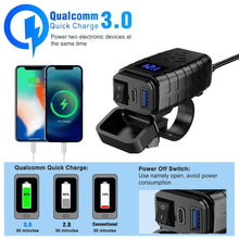Load image into Gallery viewer, PD3.0 Motorcycle USB Mobile Phone Charger Digital Voltage Meter with Switch, Blue Screen, Red Screen, Green Screen
