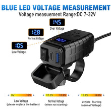 Load image into Gallery viewer, PD3.0 Motorcycle USB Mobile Phone Charger Digital Voltage Meter with Switch, Blue Screen, Red Screen, Green Screen