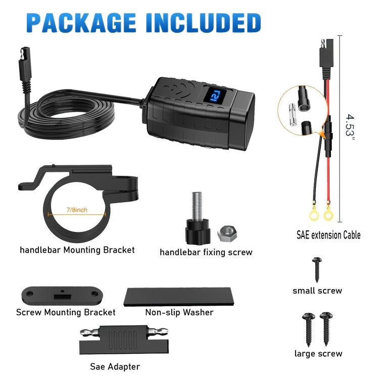 PD3.0 Motorcycle USB Mobile Phone Charger Digital Voltage Meter with Switch, Blue Screen, Red Screen, Green Screen
