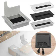 Load image into Gallery viewer, ABS Table Rectangle Wire Hole Cover Outlet Port With Brush PC Desk Cable Organizer, 80x80mm Black, 80x80mm Silver, 80x160mm Black, 80x160mm Silver, 80x160mm White, 100x200mm Silver