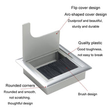 Load image into Gallery viewer, ABS Table Rectangle Wire Hole Cover Outlet Port With Brush PC Desk Cable Organizer, 80x80mm Black, 80x80mm Silver, 80x160mm Black, 80x160mm Silver, 80x160mm White, 100x200mm Silver