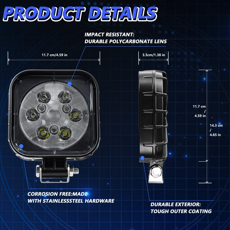 12W 9-30V Car Mixed Light Work Light With Wire Set, Square, Round