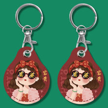 Load image into Gallery viewer, 2pcs Cute Sensor Access Door Card Cover Keychain Elevator Water Drops Round Key Holder, Black, Pink, Wine Red, Pinch Winnie the Pooh, Pinch Strawberry Bear, Purple Rabbit, Cookie Doraemon, Fortune Cat, Circus, Starry Bear, Starry Bunny, Rich Woman Red ...