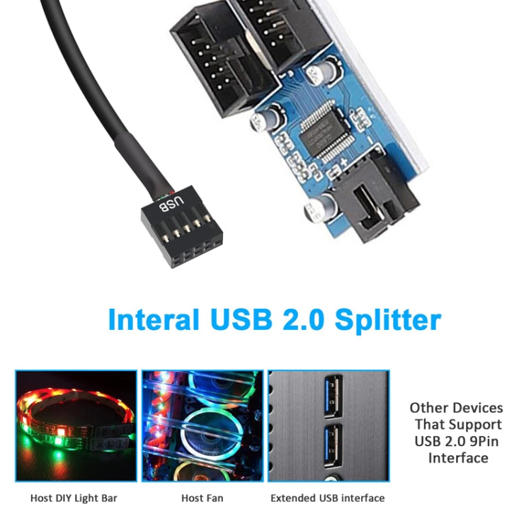 Motherboard 9Pin USB2.0 1 In 2 Extension Cable With Chip Support Multiple Interface For Shared Use, 1 In 2