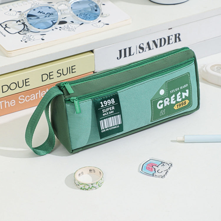 Retro Triangle Design Double-layer Handheld Pencil Case Student Stationery Bag