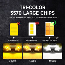 Load image into Gallery viewer, 50W Three-color LED Double Copper Tube Aluminum Alloy Headlight, 9005, 9006, 9012, H1, H4, H7, H11