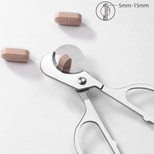 Load image into Gallery viewer, Portable Pill Cutter Stainless Steel Cigar Dispensing Scissors, Oval Handle, Oval Handle+Silicone Case, Round Handle Silver, Round Hanlde Gold