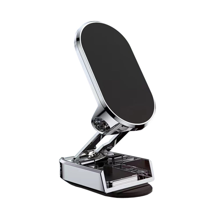 D11 Magnetic Folding Car Phone Holder Rotatable Dashboard Stick-On Navigation Stand, Black Gloosy, Silver Gloosy