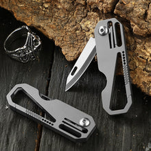 Load image into Gallery viewer, Multifunctional Titanium Keychain Outdoor Portable Defense Mini Folding Knife, With Steel Ring, With 1 Titanium Ring, With 2 Titanium Ring