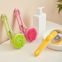 Load image into Gallery viewer, Long Handle Pet Bathing Brush Silicone Dogs Cats Cleaning Massage Brush Grooming Comb, Fine Teeth Yellow, Fine Teeth Blue, Fine Teeth Green, Coarse Teeth Yellow, Coarse Teeth Blue, Coarse Teeth Green