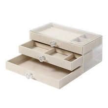 Load image into Gallery viewer, Three-Layer Velvet Dustproof Drawer Earrings Jewelry Storage Box