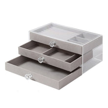 Load image into Gallery viewer, Three-Layer Velvet Dustproof Drawer Earrings Jewelry Storage Box