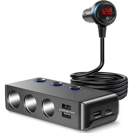 QC3.0/PD Fast Charging 7 In 1 Car Cigarette Lighter With Display, TR30P