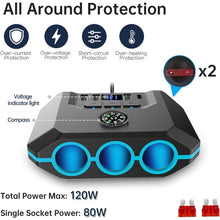 Load image into Gallery viewer, Car Cigarette Lighter One To Three With Switch Voltage Display, TR52