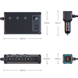 C29 9 In 1 Car Cigarette Lighter Powerful Fast Charger With Voltage Display, C29