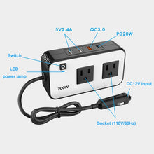 Load image into Gallery viewer, 200W Car Inverter Vehicle Plug Power Converter, US Plug