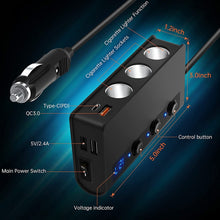 Load image into Gallery viewer, TR24 Car Cigarette Lighter One To Three With Switch 180W High Power Fast Charger, TR24(Black PD Version)