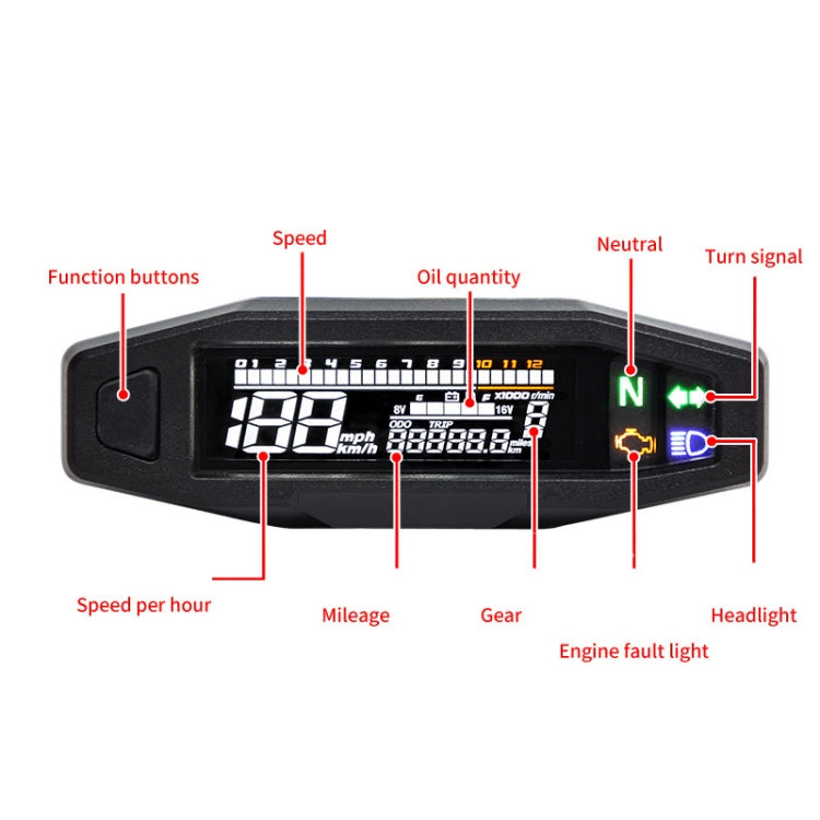 Motorcycle HD LCD Fuel Level Speed Electronic Instrument