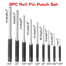 Load image into Gallery viewer, 9-in-1 Heavy Duty Roll Pin Punch Set Round Punch Removal Tools, Canvas Packaging, with Hammer
