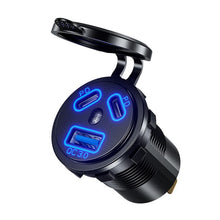 Load image into Gallery viewer, Kewig P22A 12-24V Vehicle Motorcycle Boat Modified Dual PD+QC3.0 3-Port Car Charger With Switch, With Terminal