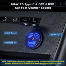 Load image into Gallery viewer, Kewig P22A 12-24V Vehicle Motorcycle Boat Modified Dual PD+QC3.0 3-Port Car Charger With Switch, With Terminal