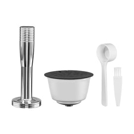For Dolce Gusto Coffee Maker Stainless Steel Reusable Coffee Capsule Shell, Capsule+Brush And Scoop, Capsule+40mm Powder Hammer+Brush And Scoop