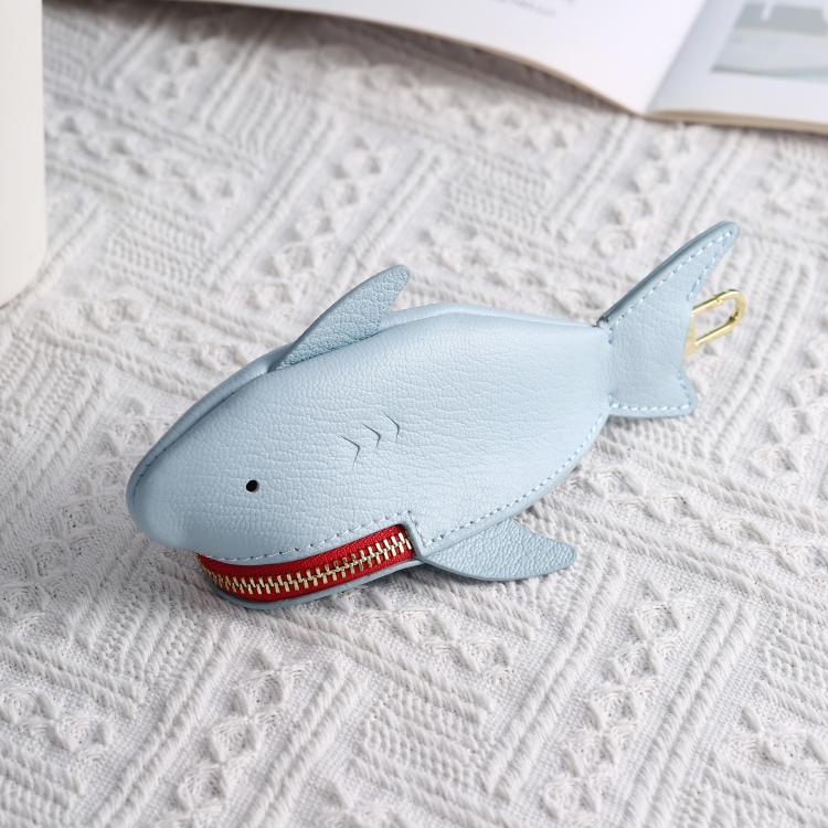 Hallmo Universal Shark-Shaped Key Protective Cover Multifunctional Car Key Storage Bag, Dark Blue, Light Blue