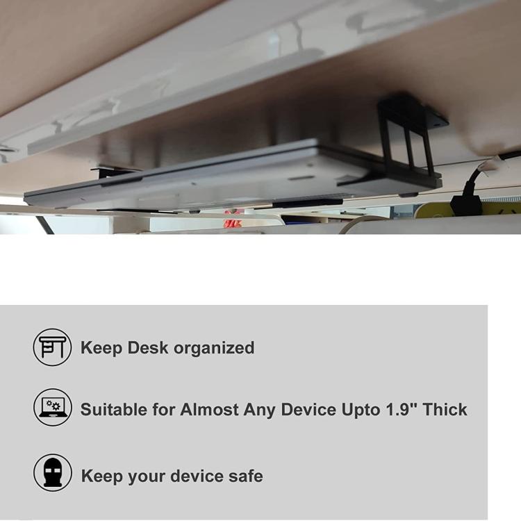 Under Desk Laptop Tablet Mini PC Storage Stand Metal Invisible Tray Rack, 4.8cm, 6.8cm