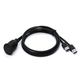 Dual Type-C 3.0 Female To USB A Male Car Waterproof Cable Modified Panel Extension Cord, 1m