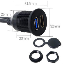 Load image into Gallery viewer, 2m USB3.0+HDMI Car Waterproof Cable Motorcycle Boat Dashboard Extension Wire, 2m USB3.0+HDMI