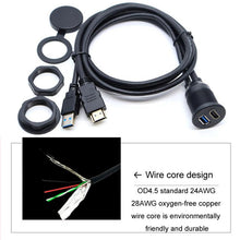 Load image into Gallery viewer, 2m USB3.0+HDMI Car Waterproof Cable Motorcycle Boat Dashboard Extension Wire, 2m USB3.0+HDMI