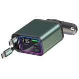 Dual Retractable Cable Auto Stowage Running Ambient Light Voltage Display Car Charger, Type-C+Type-C, Type-C+8 Pin