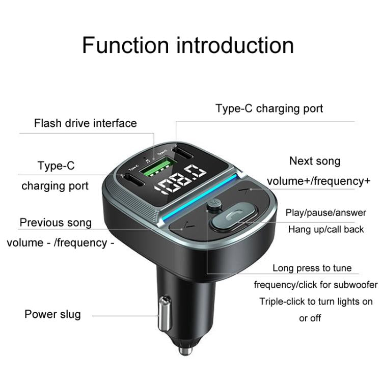 Car Voltage Digital Display Fast Charger Vehicle MP3 Bluetooth Player, GZ07