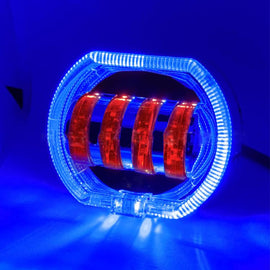 Motorcycle Electric Vehicle General Modification LED Headlight 4 Beads Double Lens Lamps, Blue Aperture+Red Devil Eye, Ice Blue Aperture+Red Devil Eye, Green Aperture+Red Devil Eye, Yellow Aperture+Red Devil Eye, White Aperture+Blue Devil Eye          ...