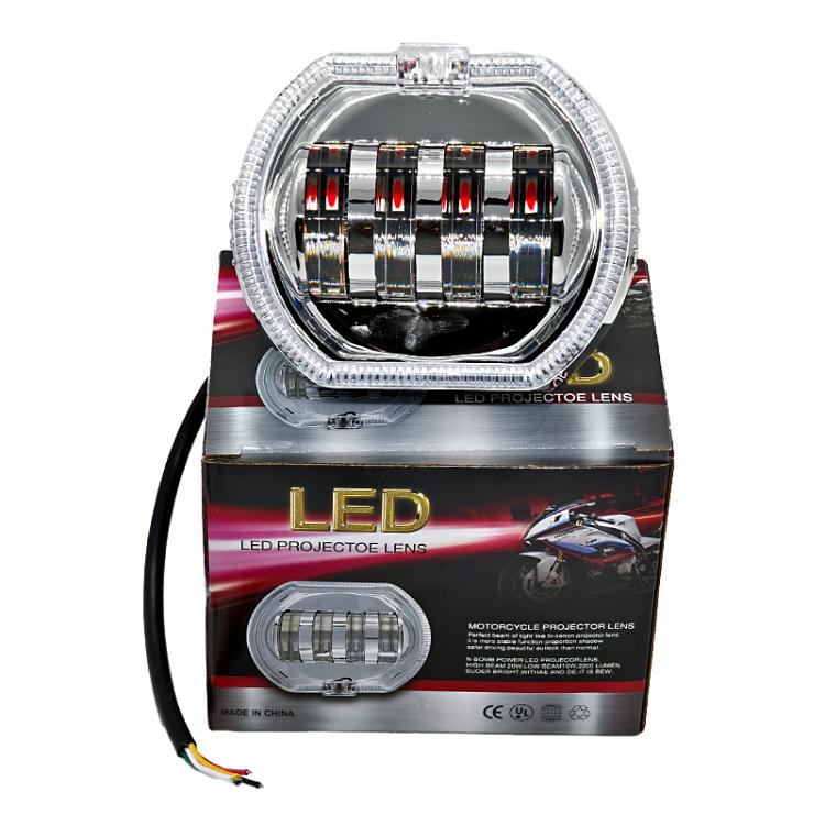 Motorcycle Electric Vehicle General Modification LED Headlight 4 Beads Double Lens Lamps, White Aperture+Red Devil Eye, Red Aperture+Red Devil Eye, Blue Aperture+Red Devil Eye, Ice Blue Aperture+Red Devil Eye, Green Aperture+Red Devil Eye              ...