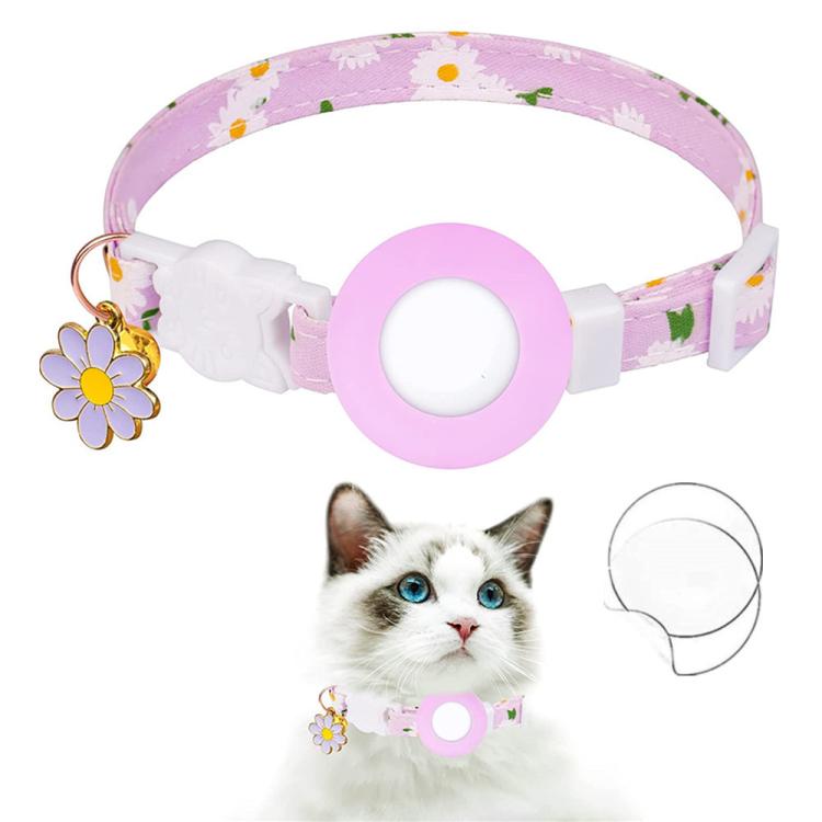 For AirTag 2nd Gen / AirTag 1st Gen Tracker Silicone Cover Small Daisy Pet Collar Dog Collar With Bell And Front Back Film