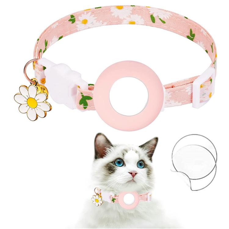 For AirTag 2nd Gen / AirTag 1st Gen Tracker Silicone Cover Small Daisy Pet Collar Dog Collar With Bell And Front Back Film