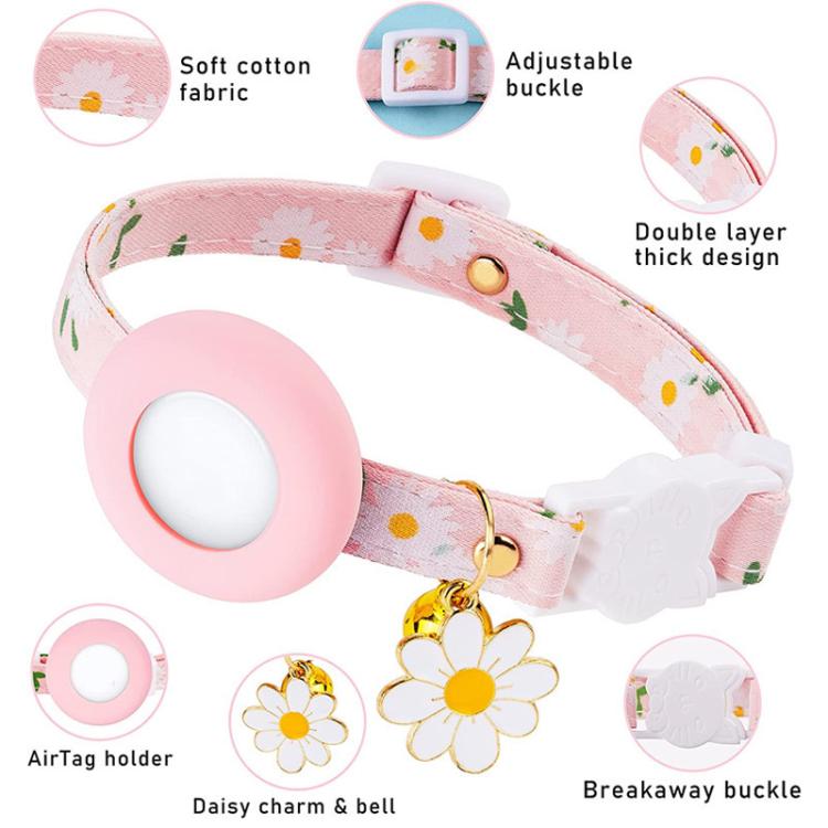 For AirTag 2nd Gen / AirTag 1st Gen Tracker Silicone Cover Small Daisy Pet Collar Dog Collar With Bell And Front Back Film